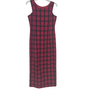 Laura Ashley Vintage 1980 Great Britain Wool Red Plaid Midi Dress Size 6